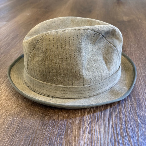 70s Vintage Hush Puppies Fedora Hat 7 1/8 Made in USA Brushed Pigskin Leather - Picture 3 of 8
